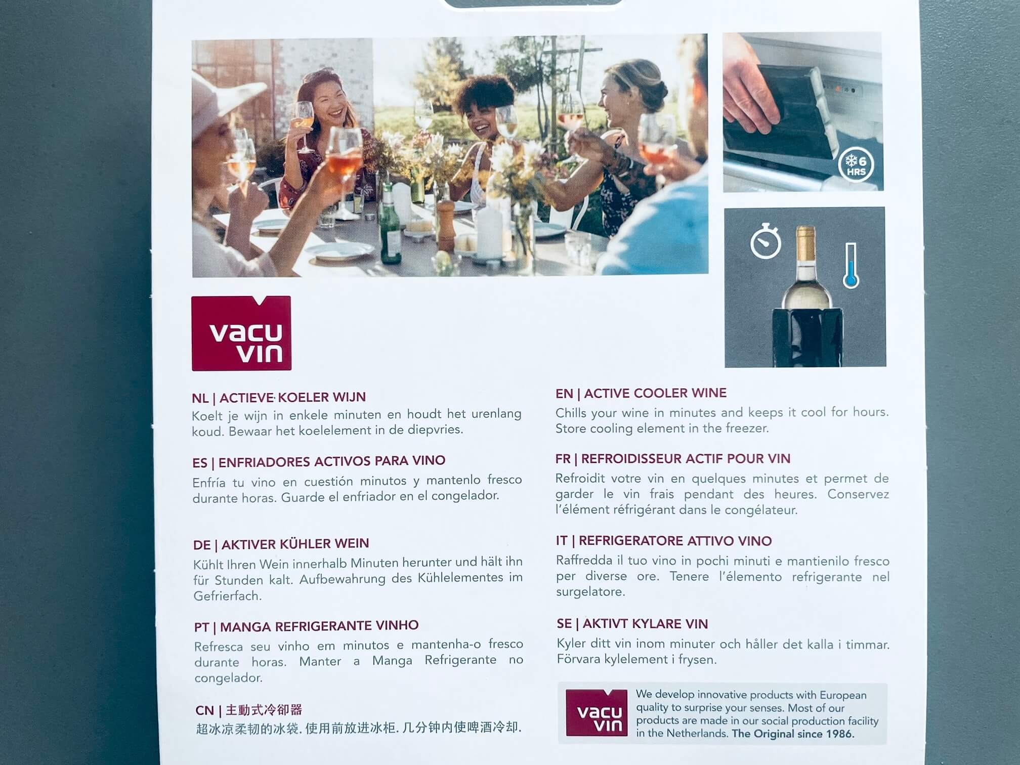 Bagside af kasse til Vacu Vin vinkøler